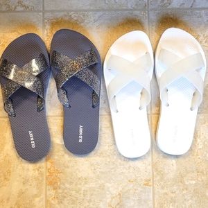 Gray sparkle & white clear slide sandals (both sides 9) Brand Old Navy